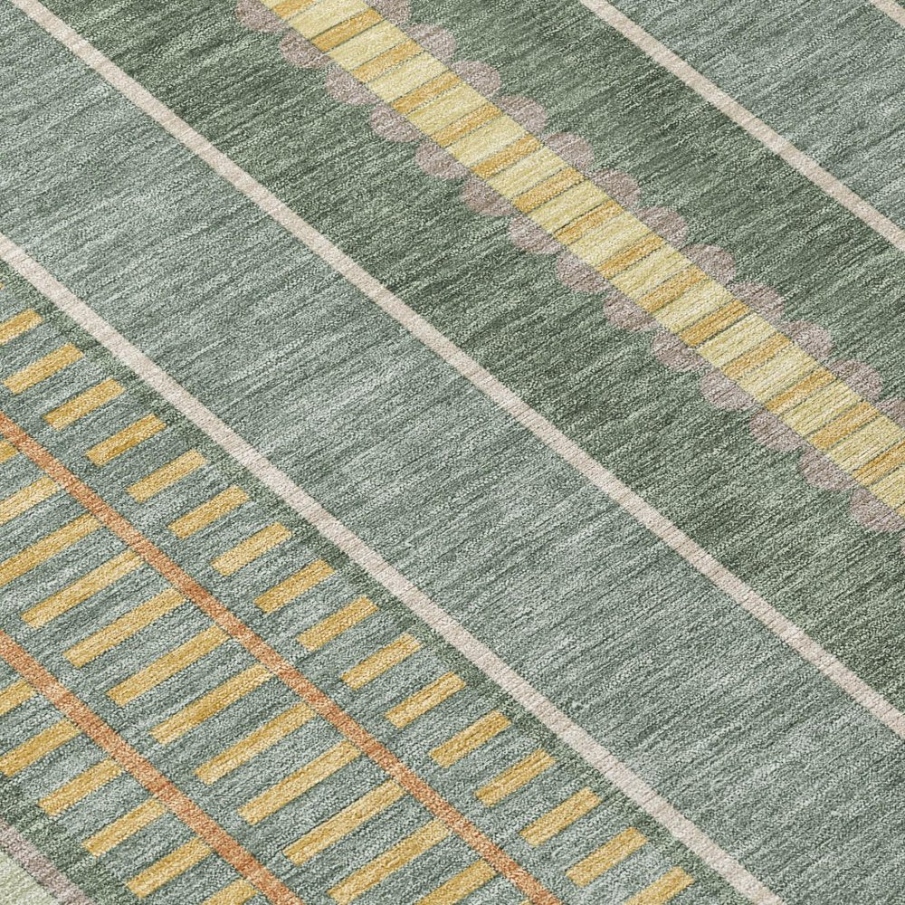 10' X 14' Green And Denim Blue Striped Washable Indoor Outdoor Area Rug — view 3