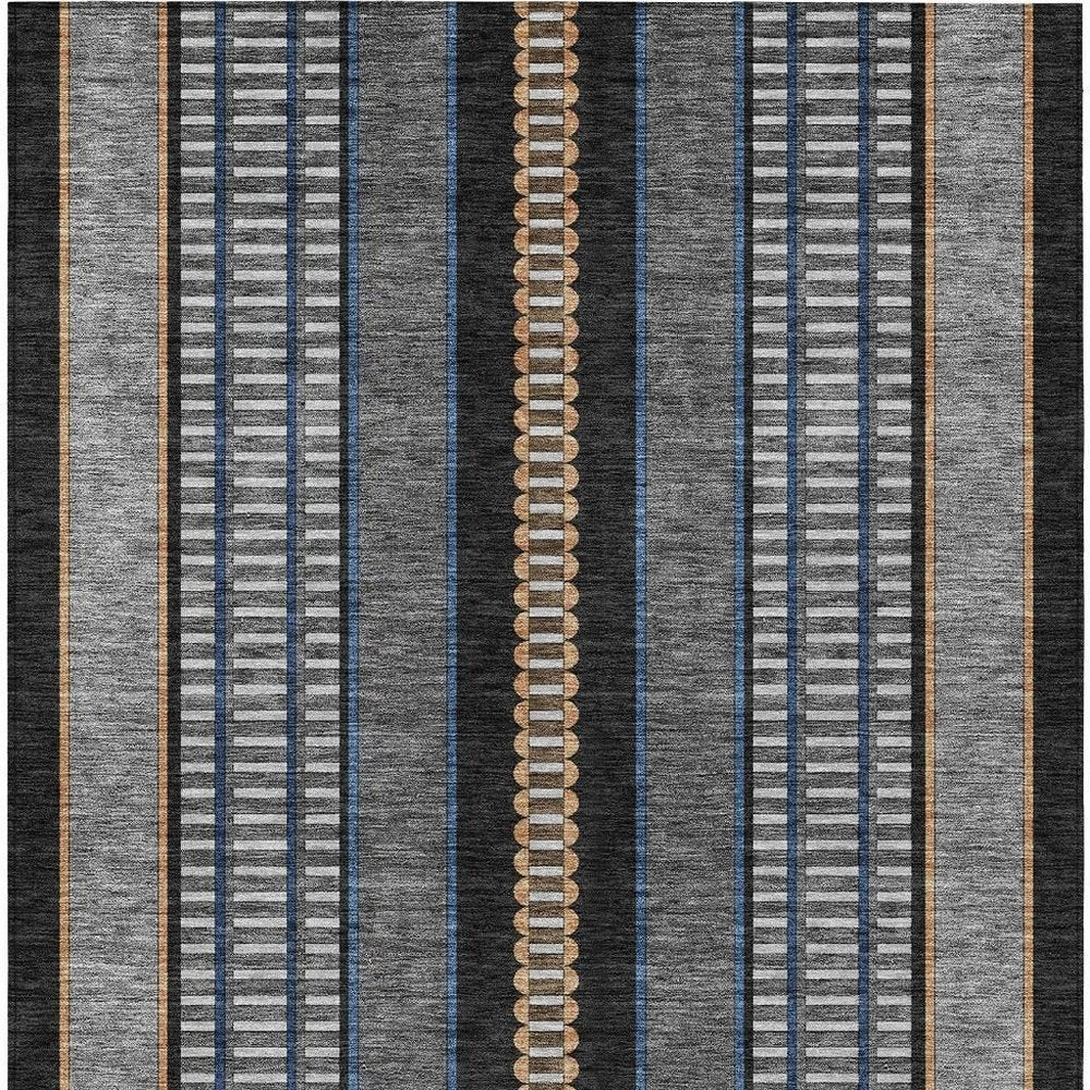 5' X 8' Black And Copper Striped Washable Indoor Outdoor Area Rug — view 5