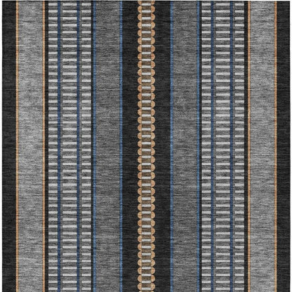 5' X 8' Black And Copper Striped Washable Indoor Outdoor Area Rug