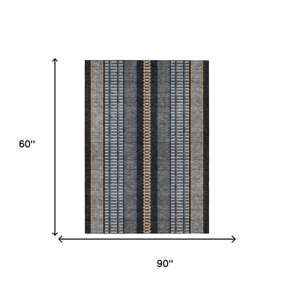 5' X 8' Black And Copper Striped Washable Indoor Outdoor Area Rug HomeRoots