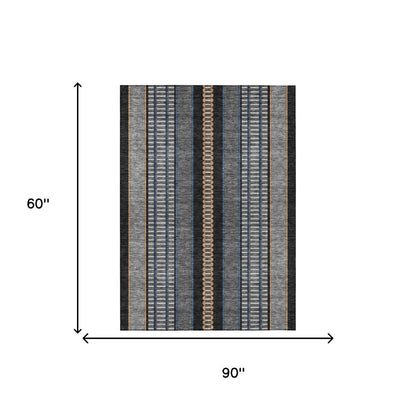 5' X 8' Black And Copper Striped Washable Indoor Outdoor Area Rug HomeRoots
