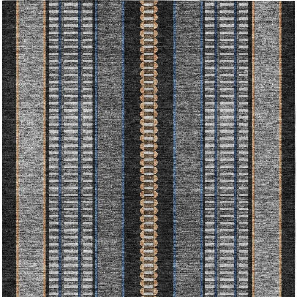 5' X 8' Black And Copper Striped Washable Indoor Outdoor Area Rug — view 8