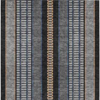 5' X 8' Black And Copper Striped Washable Indoor Outdoor Area Rug HomeRoots