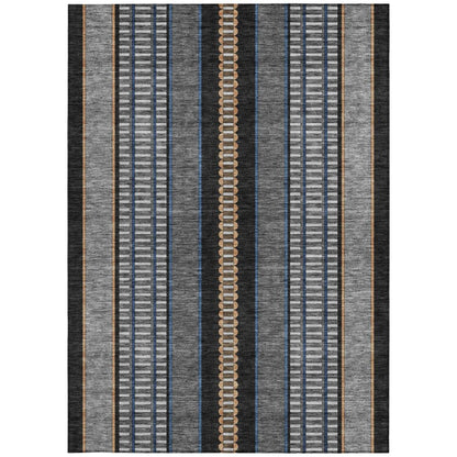 5' X 8' Black And Copper Striped Washable Indoor Outdoor Area Rug