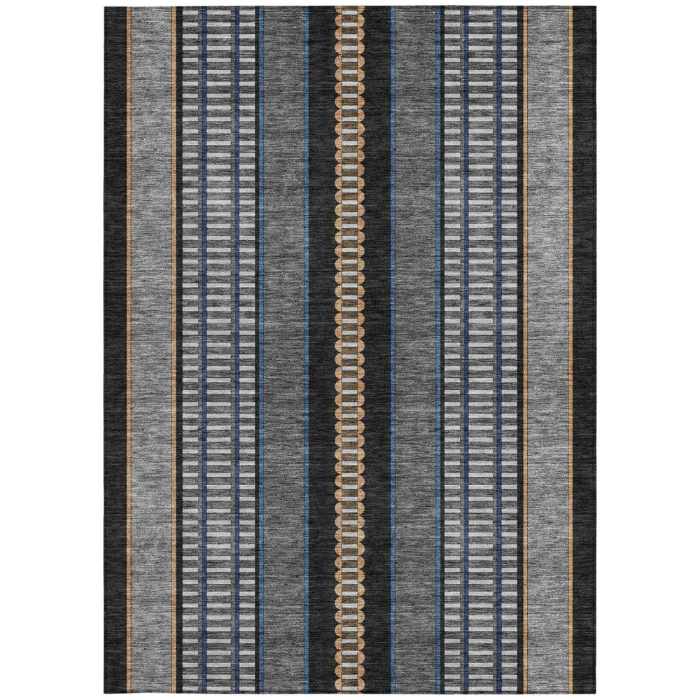 5' X 8' Black And Copper Striped Washable Indoor Outdoor Area Rug — view 9