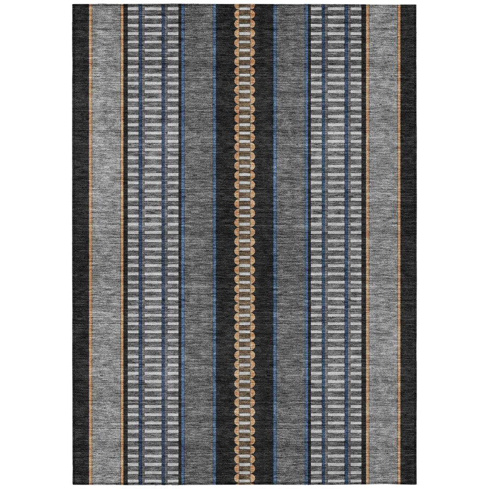 5' X 8' Black And Copper Striped Washable Indoor Outdoor Area Rug
