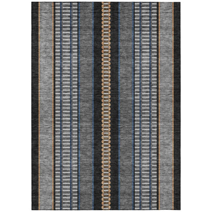 5' X 8' Black And Copper Striped Washable Indoor Outdoor Area Rug