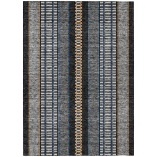 5' X 8' Black And Copper Striped Washable Indoor Outdoor Area Rug