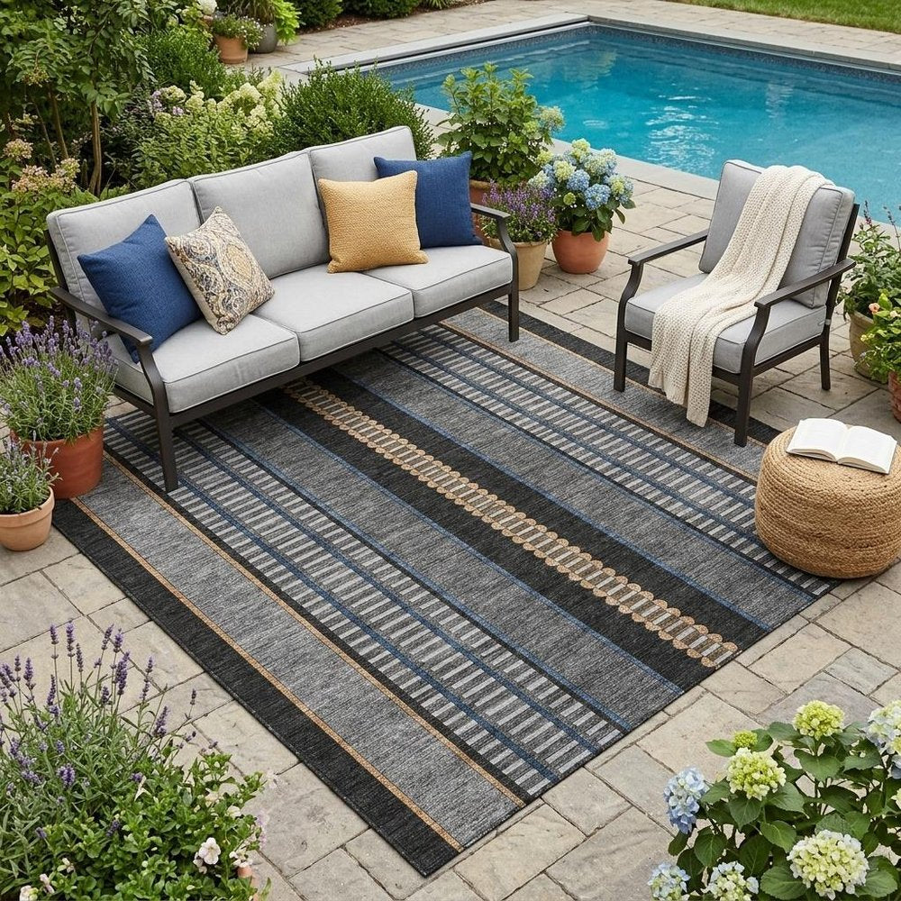 5' X 8' Black And Copper Striped Washable Indoor Outdoor Area Rug HomeRoots