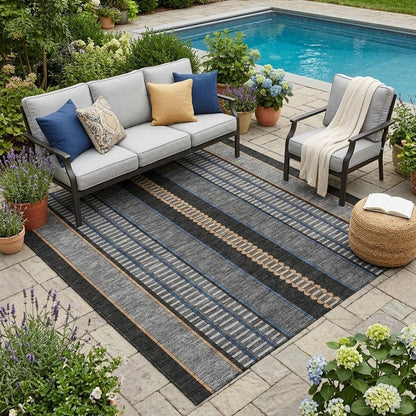 5' X 8' Black And Copper Striped Washable Indoor Outdoor Area Rug HomeRoots