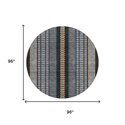8' Black And Copper Round Striped Washable Indoor Outdoor Area Rug HomeRoots