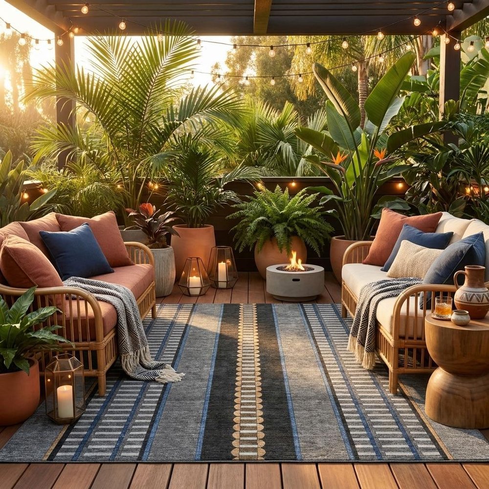 8' Black And Copper Round Striped Washable Indoor Outdoor Area Rug HomeRoots