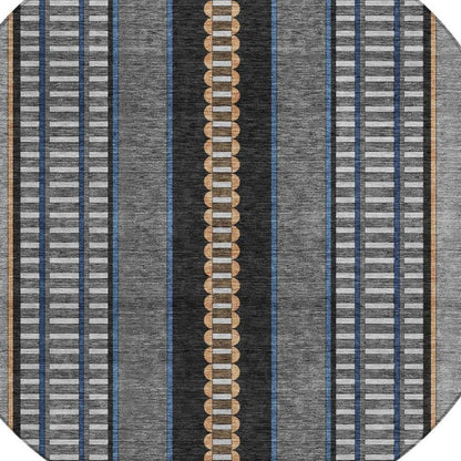 8' Black And Copper Round Striped Washable Indoor Outdoor Area Rug HomeRoots