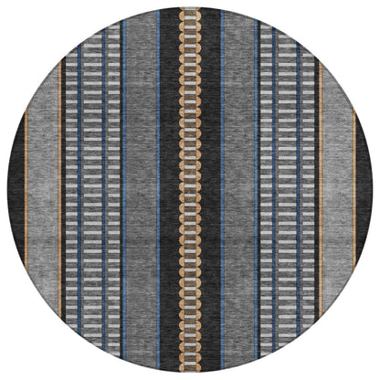 8' Black And Copper Round Striped Washable Indoor Outdoor Area Rug HomeRoots