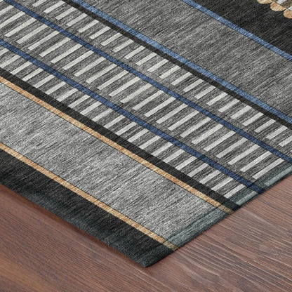 8' Black And Copper Round Striped Washable Indoor Outdoor Area Rug HomeRoots