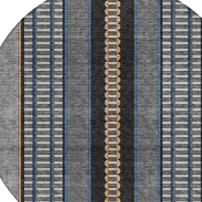 8' Black And Copper Round Striped Washable Indoor Outdoor Area Rug HomeRoots