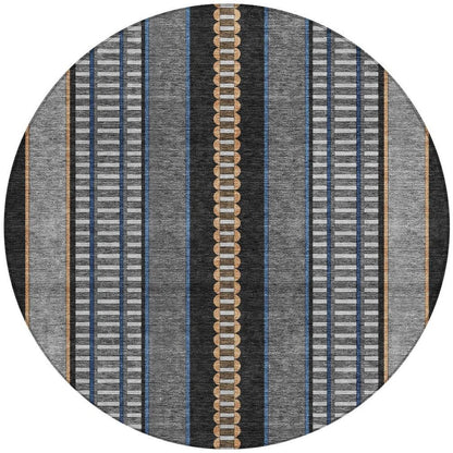 8' Black And Copper Round Striped Washable Indoor Outdoor Area Rug HomeRoots