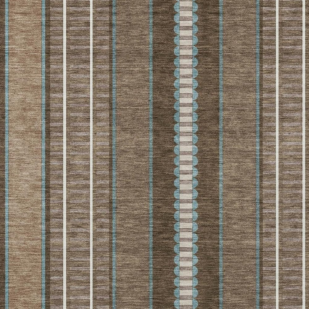 3' X 5' Chocolate And Blue Striped Washable Indoor Outdoor Area Rug HomeRoots