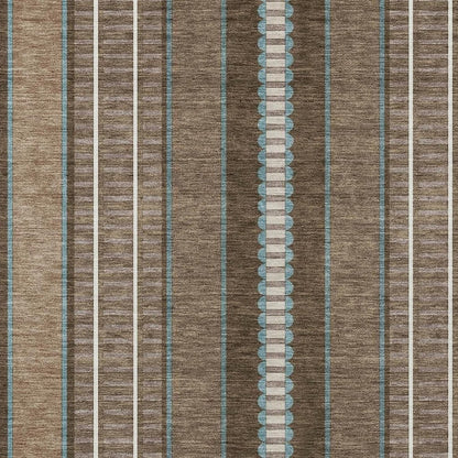 3' X 5' Chocolate And Blue Striped Washable Indoor Outdoor Area Rug HomeRoots