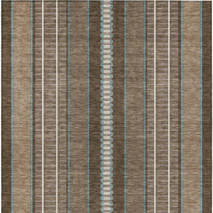3' X 5' Chocolate And Blue Striped Washable Indoor Outdoor Area Rug HomeRoots
