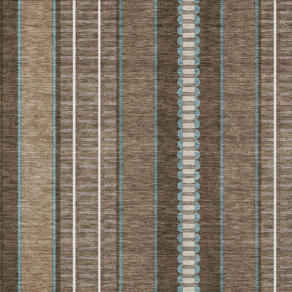 5' X 8' Chocolate And Blue Striped Washable Indoor Outdoor Area Rug HomeRoots