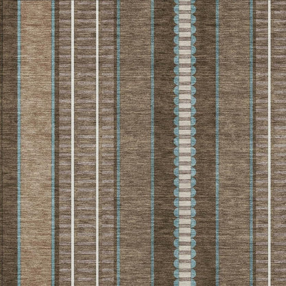 5' X 8' Chocolate And Blue Striped Washable Indoor Outdoor Area Rug HomeRoots