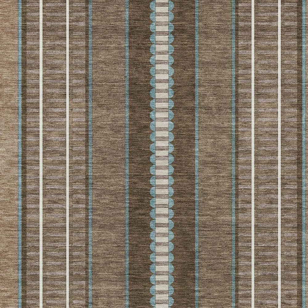 5' X 8' Chocolate And Blue Striped Washable Indoor Outdoor Area Rug — view 8