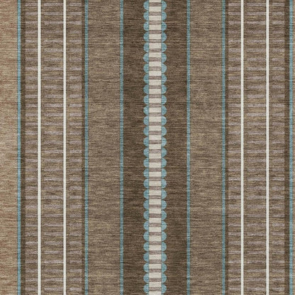 5' X 8' Chocolate And Blue Striped Washable Indoor Outdoor Area Rug HomeRoots