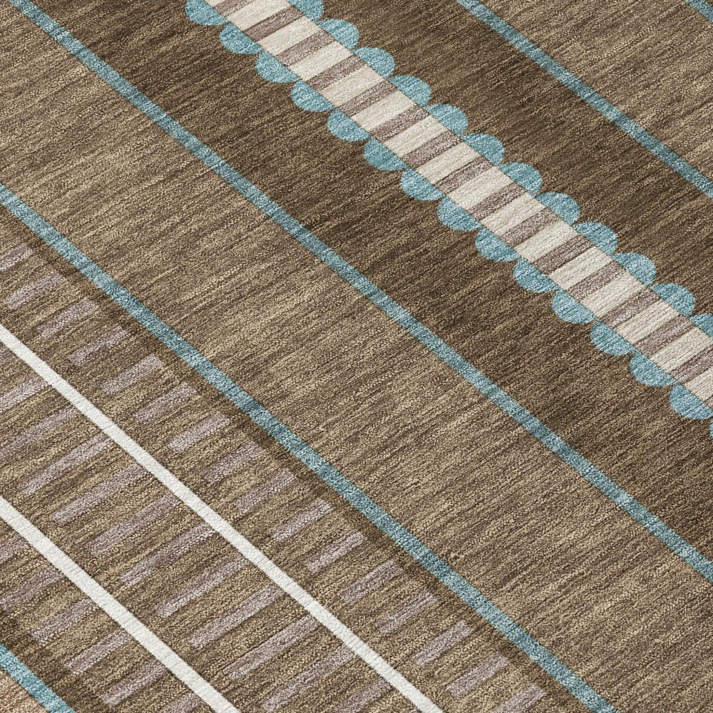 5' X 8' Chocolate And Blue Striped Washable Indoor Outdoor Area Rug HomeRoots