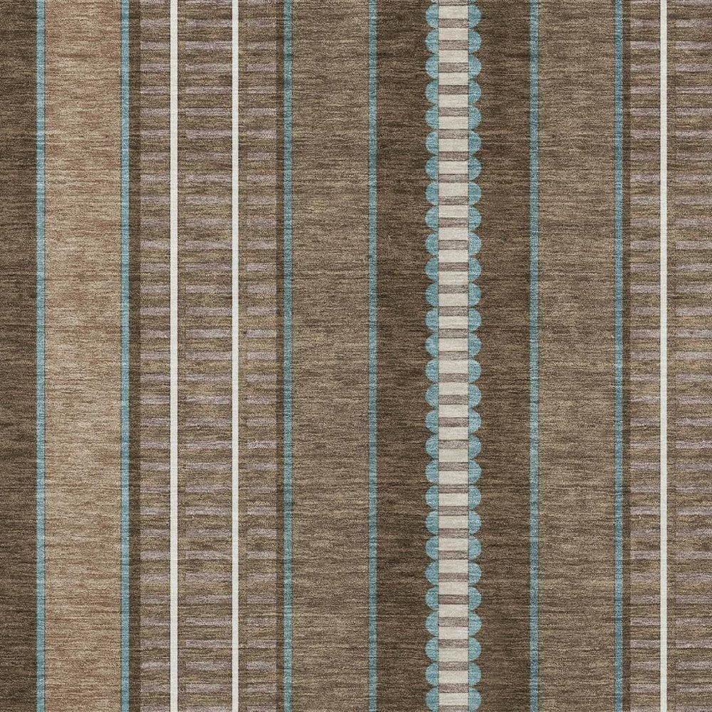 8' X 10' Chocolate And Blue Striped Washable Indoor Outdoor Area Rug HomeRoots