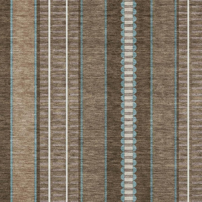 8' X 10' Chocolate And Blue Striped Washable Indoor Outdoor Area Rug HomeRoots