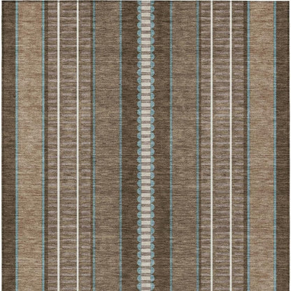 8' X 10' Chocolate And Blue Striped Washable Indoor Outdoor Area Rug HomeRoots