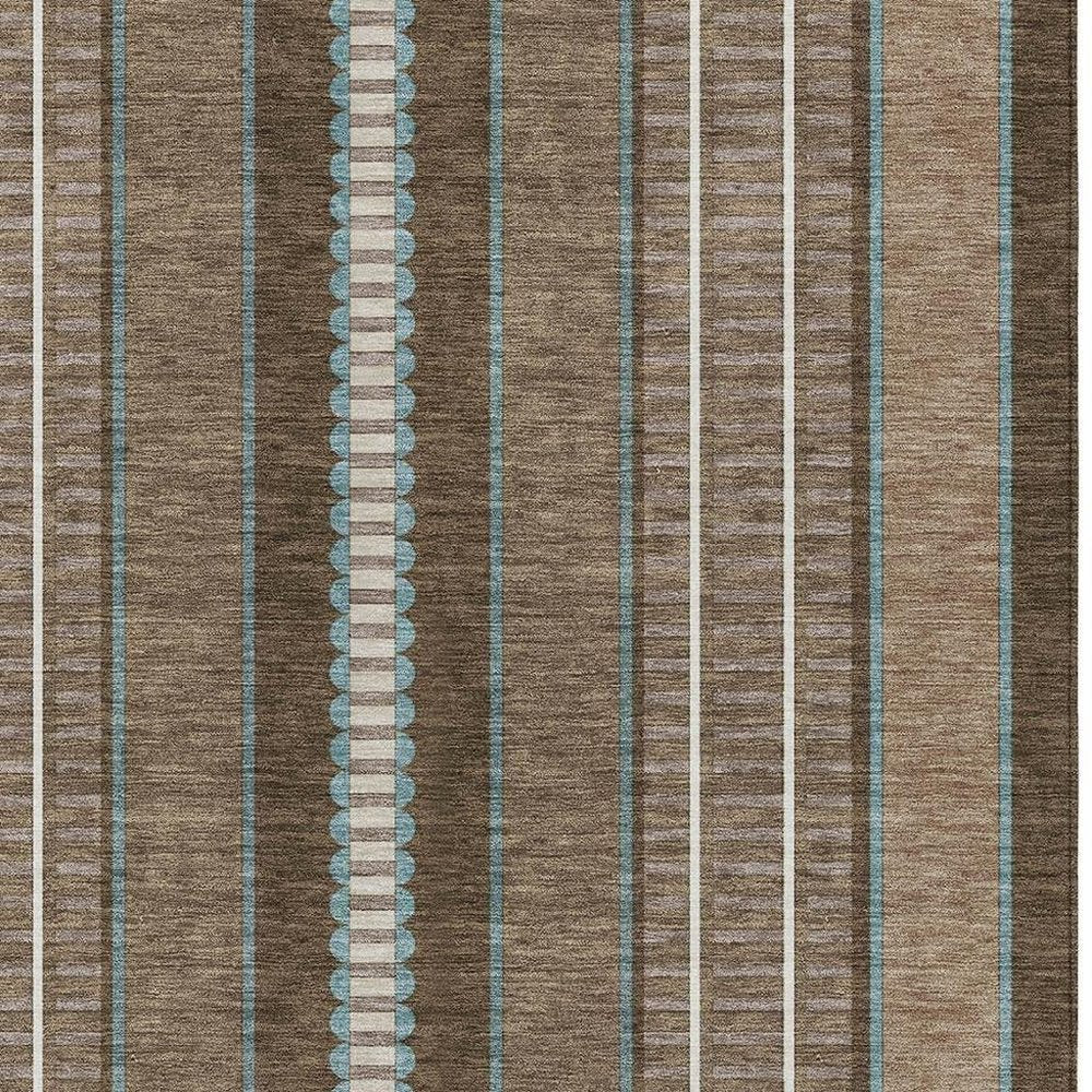 8' X 10' Chocolate And Blue Striped Washable Indoor Outdoor Area Rug — view 8