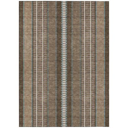 9' X 12' Chocolate And Blue Striped Washable Indoor Outdoor Area Rug HomeRoots