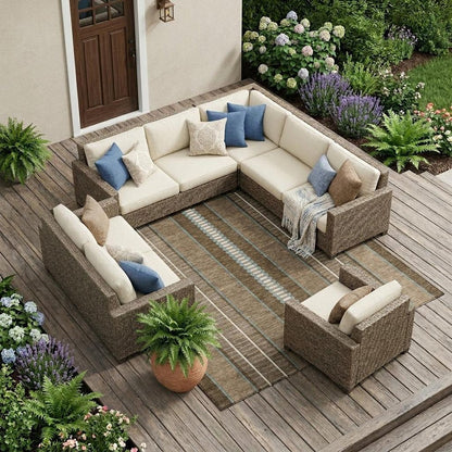 9' X 12' Chocolate And Blue Striped Washable Indoor Outdoor Area Rug HomeRoots