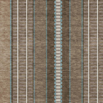 10' X 14' Chocolate And Blue Striped Washable Indoor Outdoor Area Rug HomeRoots
