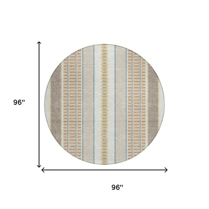 8' Ivory And Fern Green Round Striped Washable Indoor Outdoor Area Rug HomeRoots