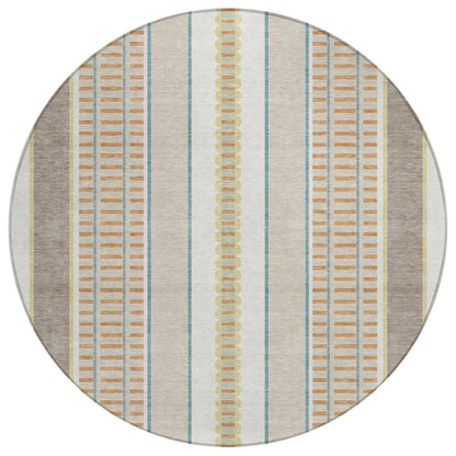 8' Ivory And Fern Green Round Striped Washable Indoor Outdoor Area Rug HomeRoots