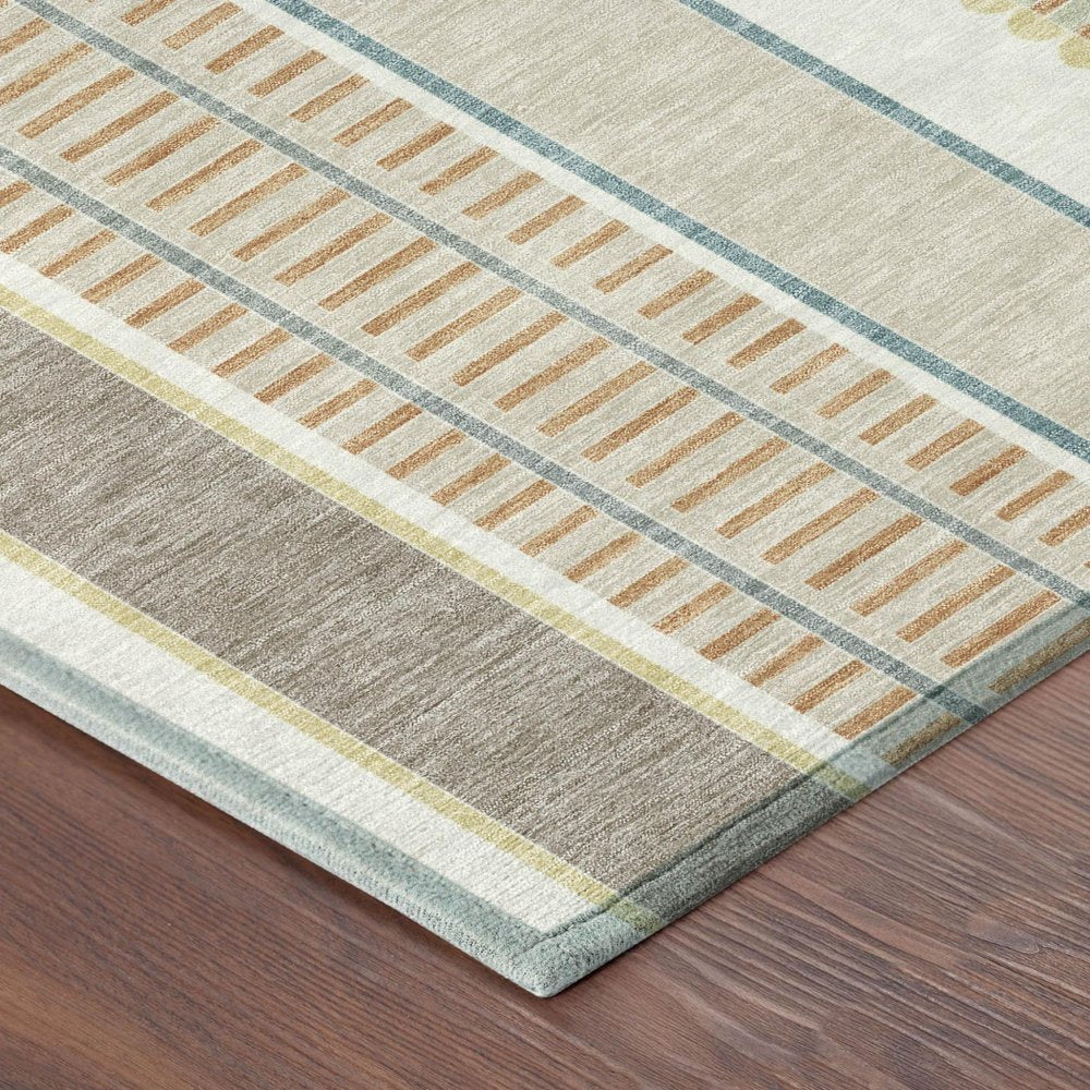 8' Ivory And Fern Green Round Striped Washable Indoor Outdoor Area Rug HomeRoots
