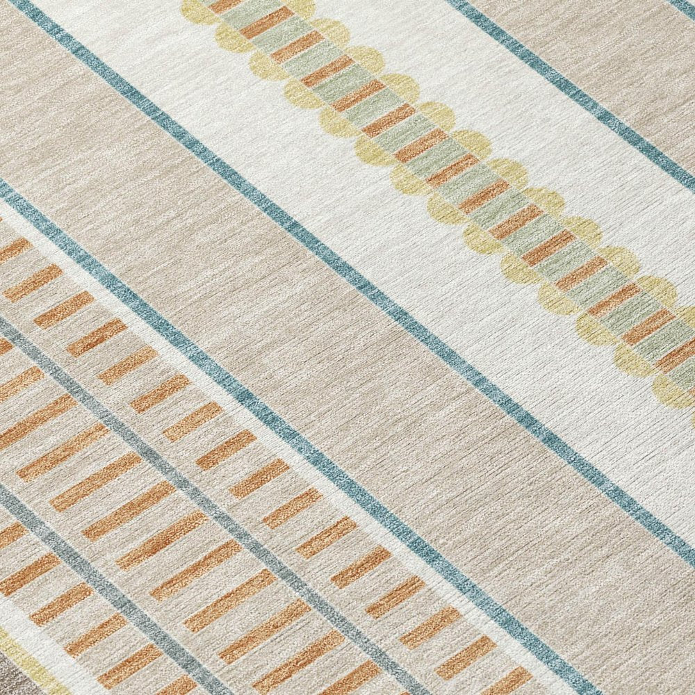 8' Ivory And Fern Green Round Striped Washable Indoor Outdoor Area Rug HomeRoots