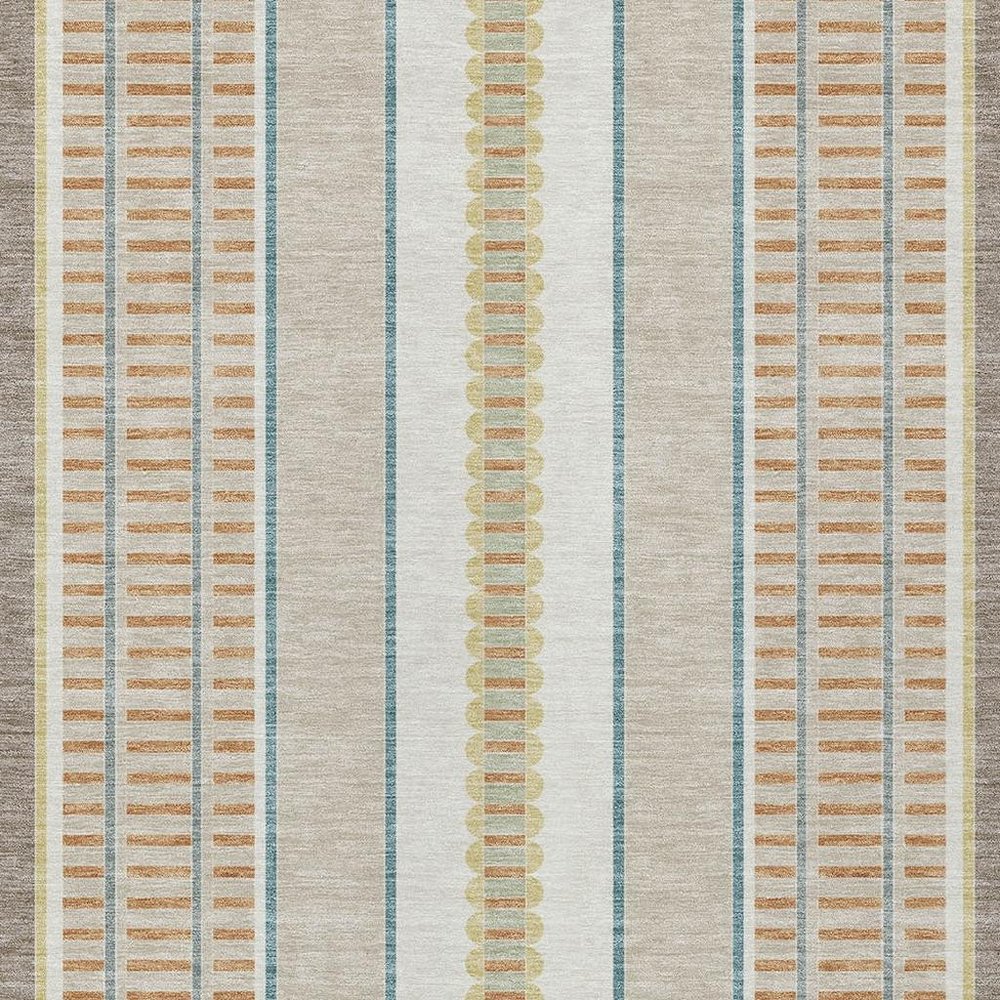 9' X 12' Ivory And Fern Green Striped Washable Indoor Outdoor Area Rug — view 4
