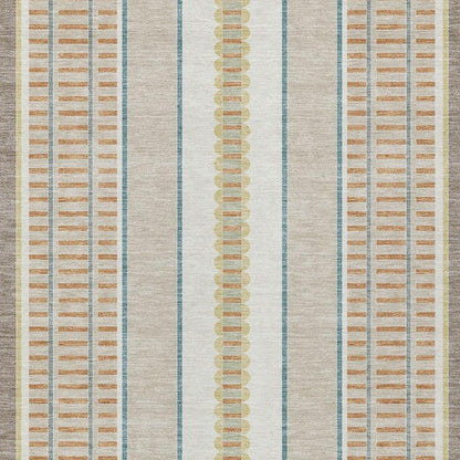 9' X 12' Ivory And Fern Green Striped Washable Indoor Outdoor Area Rug HomeRoots