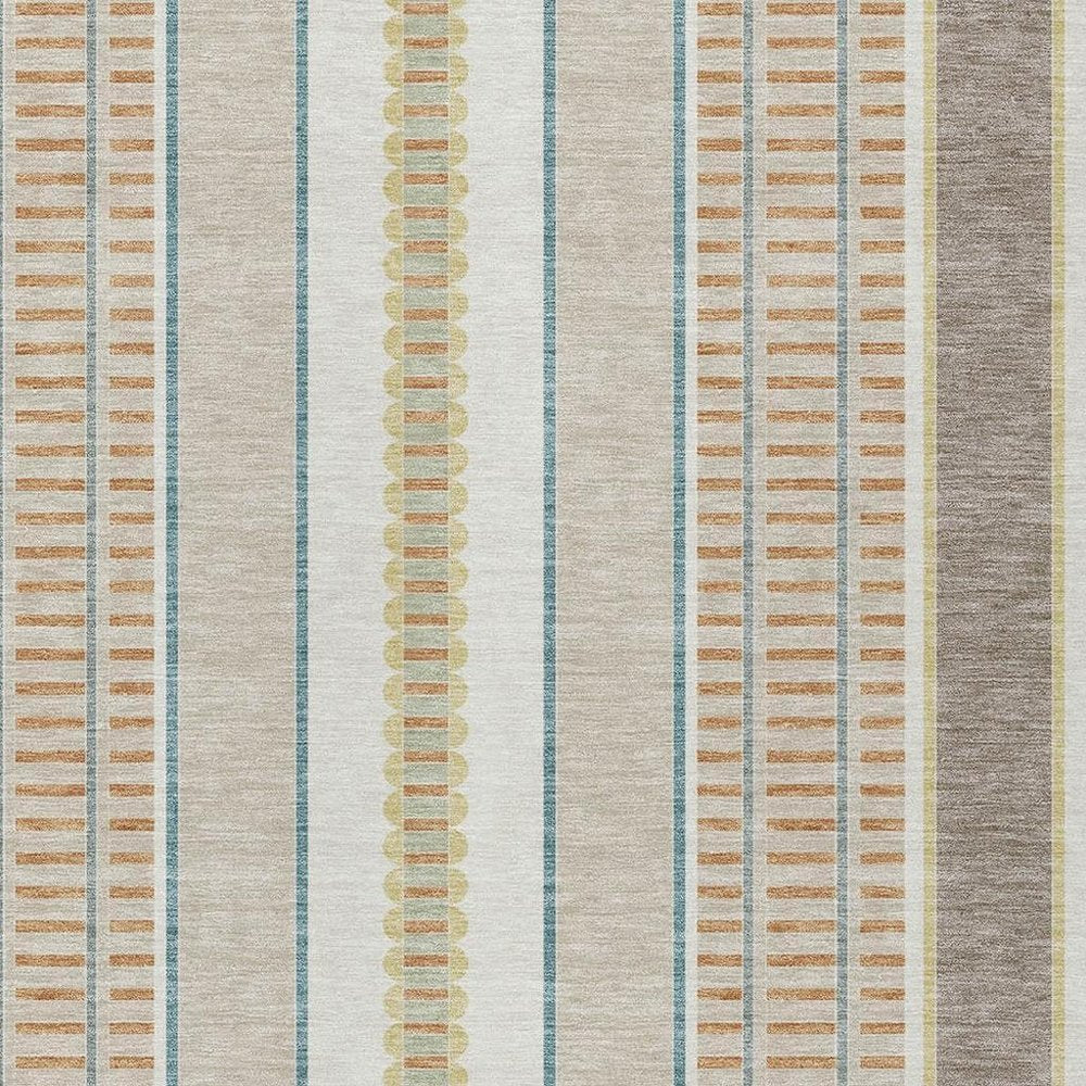 9' X 12' Ivory And Fern Green Striped Washable Indoor Outdoor Area Rug HomeRoots