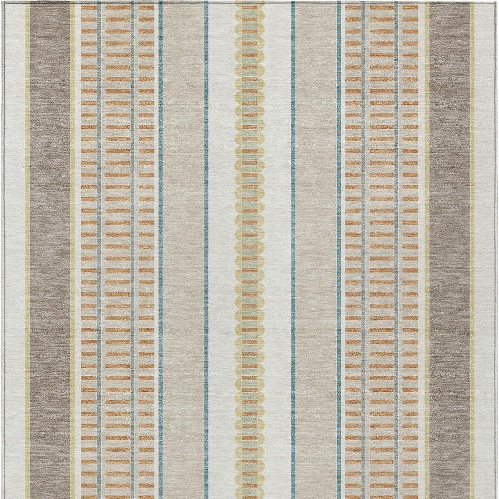 9' X 12' Ivory And Fern Green Striped Washable Indoor Outdoor Area Rug HomeRoots