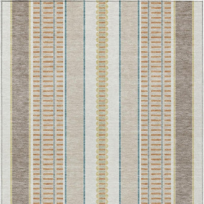 9' X 12' Ivory And Fern Green Striped Washable Indoor Outdoor Area Rug HomeRoots
