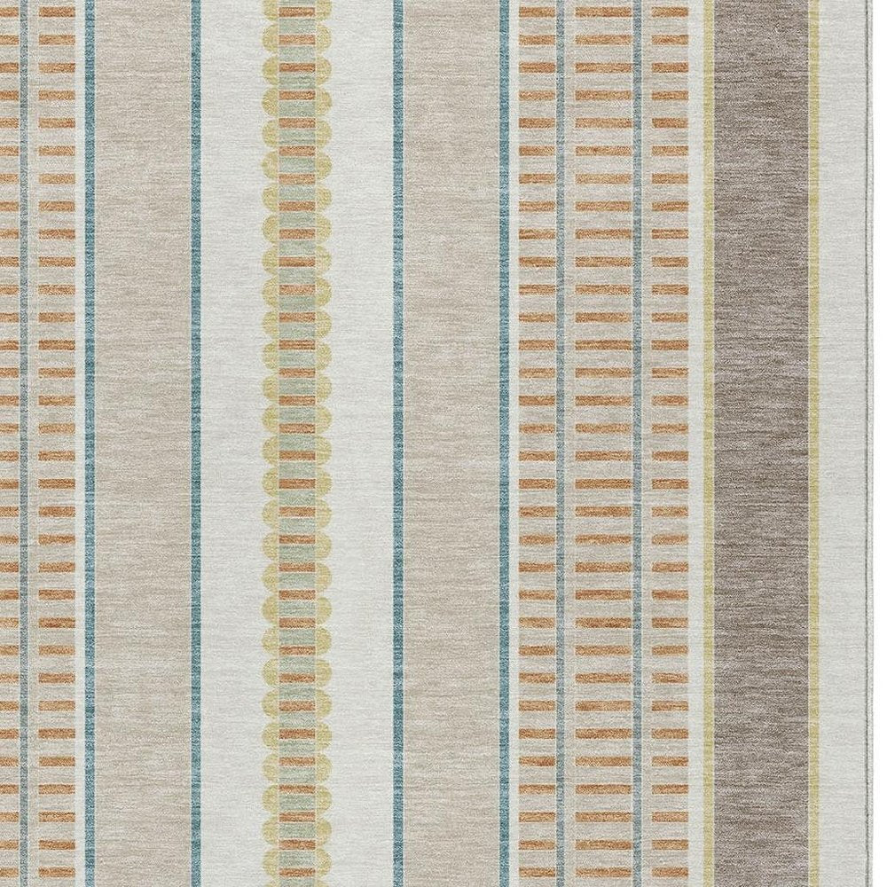 10' X 14' Ivory And Fern Green Striped Washable Indoor Outdoor Area Rug — view 4