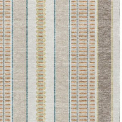 10' X 14' Ivory And Fern Green Striped Washable Indoor Outdoor Area Rug HomeRoots