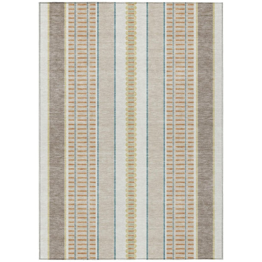 10' X 14' Ivory And Fern Green Striped Washable Indoor Outdoor Area Rug