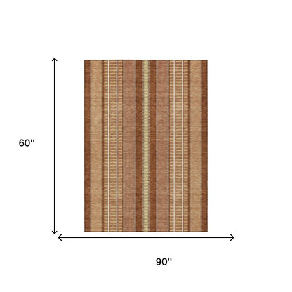 5' X 8' Orange And Gray Striped Washable Indoor Outdoor Area Rug HomeRoots