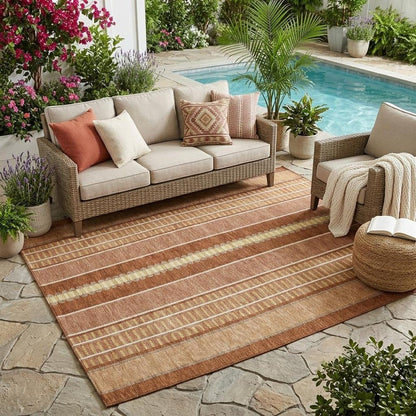 5' X 8' Orange And Gray Striped Washable Indoor Outdoor Area Rug HomeRoots